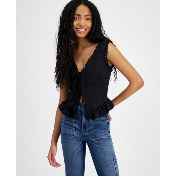 Self Esteem Juniors' Peplum Corset Top - Black, M - Picture 1 of 1